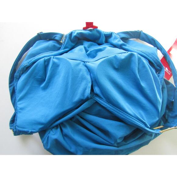 Spanx Blue Draped Ruched One Piece Swimsuit Size 12 Underwire Cup Control Cruise - Picture 3 of 7